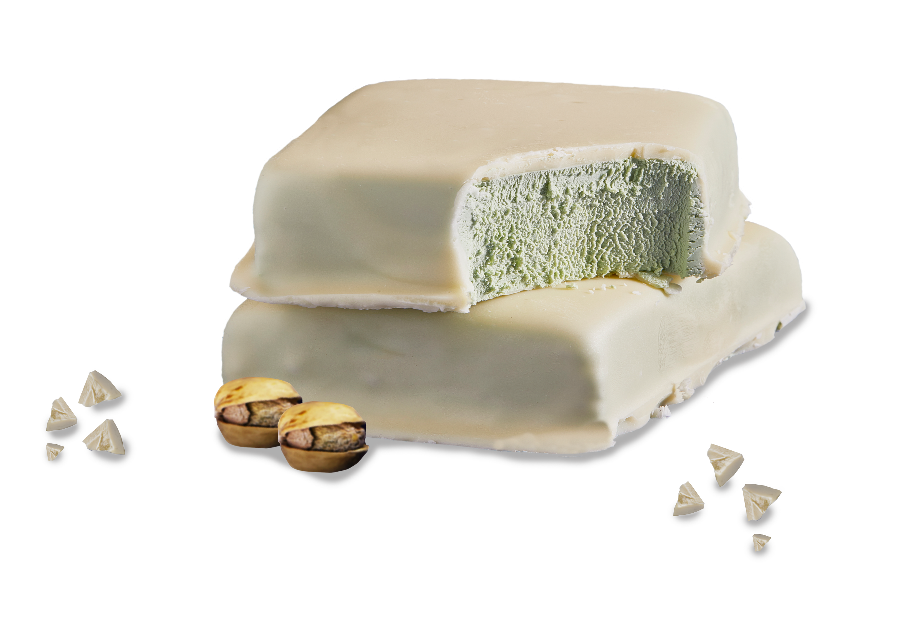 tableta helada de pistaccio bañada de chocolate blanco